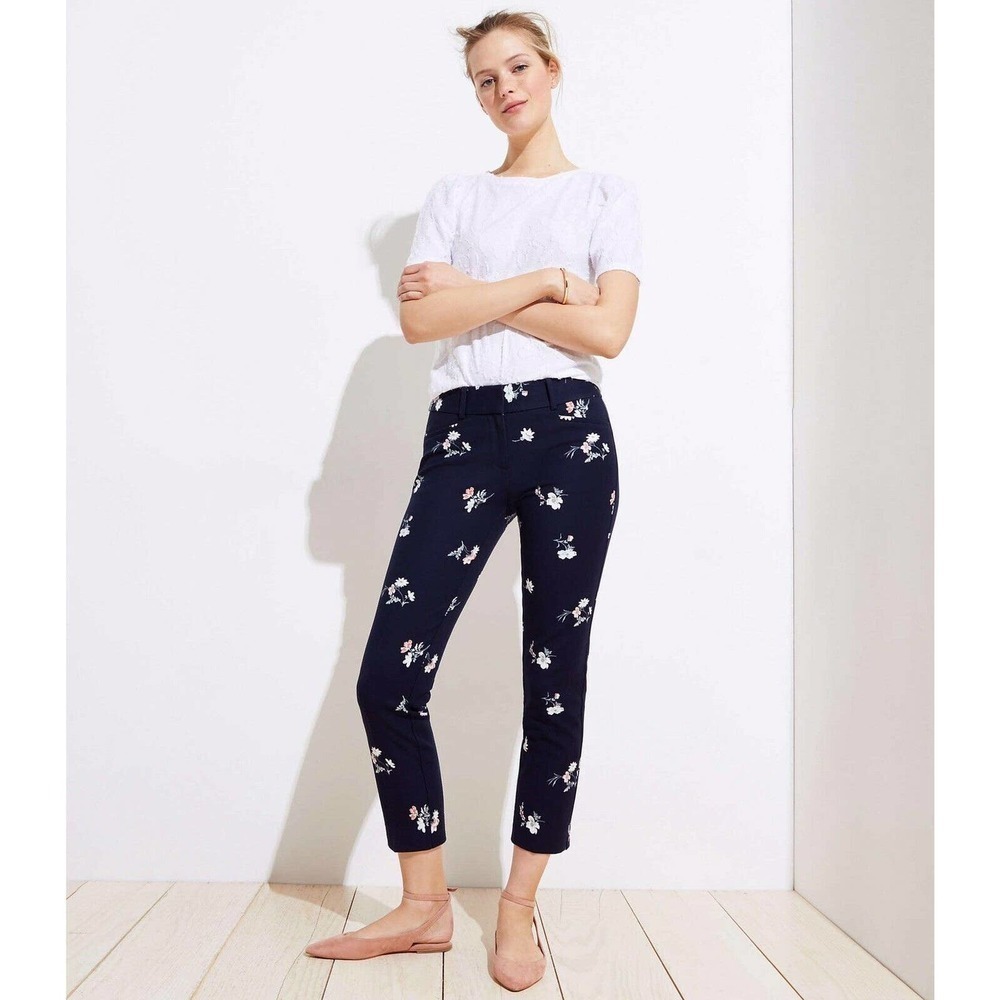 Ann Taylor LOFT | Pants Womens Size 6 Blue Floral Trouser Skinny Slim Leg Crop